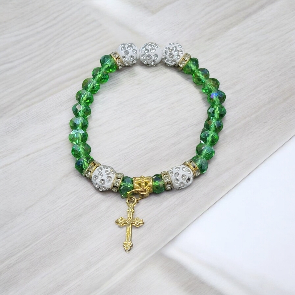 Green sparkle cross bracelet